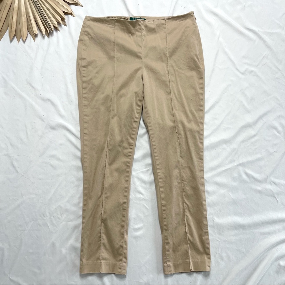 Ralph Lauren Tan Khaki Front Seam Business Casual Trousers Pants Size 8 Petite